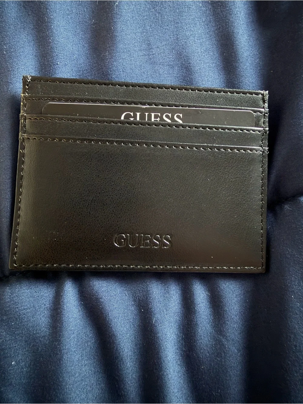 GUESS Black Embossed Logo Card Holder with Metal Triangle Badge